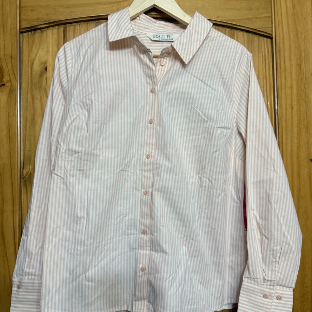 Beautiful by Lawrence Zarian Women's Pink and White Striped Blouse with Floral
